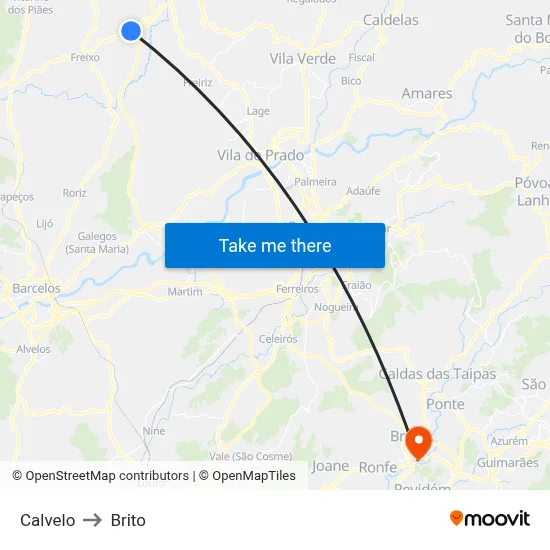 Calvelo to Brito map