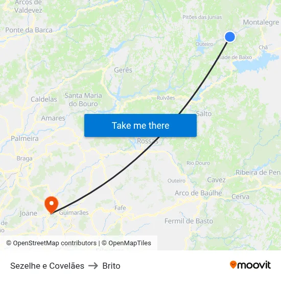 Sezelhe e Covelães to Brito map