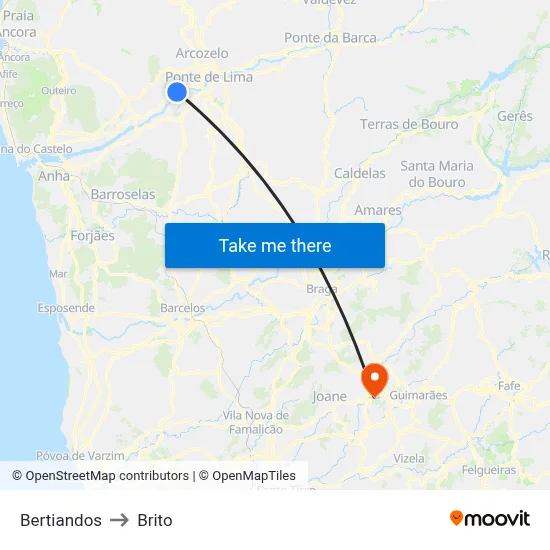 Bertiandos to Brito map