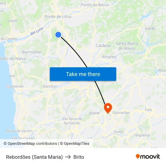 Rebordões (Santa Maria) to Brito map