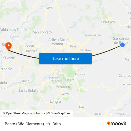 Basto (São Clemente) to Brito map