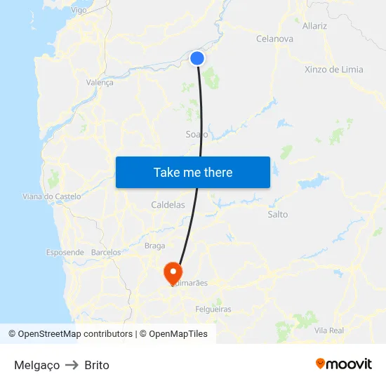 Melgaço to Brito map