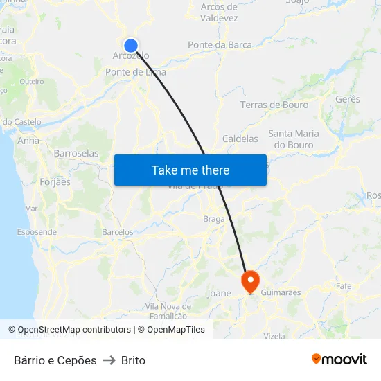 Bárrio e Cepões to Brito map