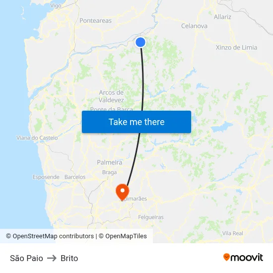 São Paio to Brito map