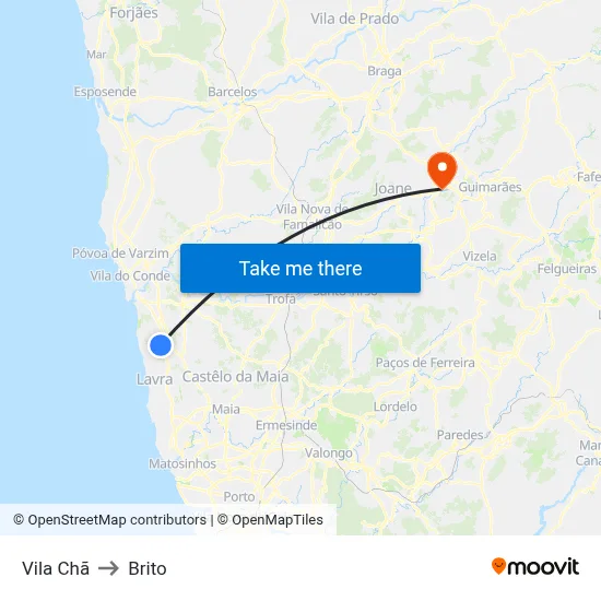 Vila Chã to Brito map