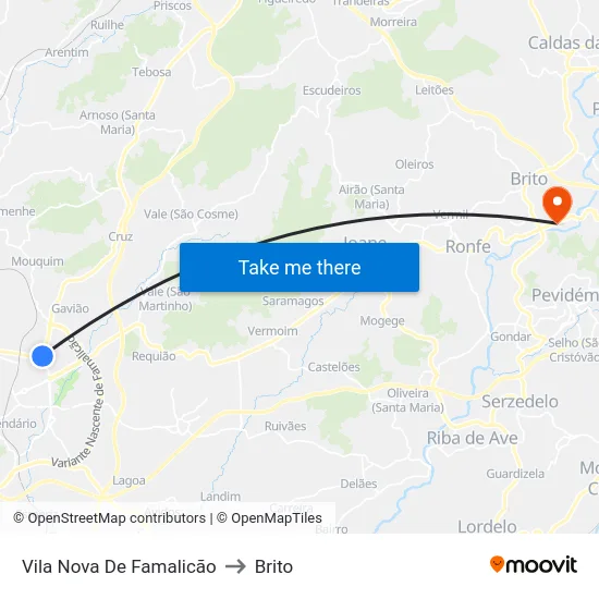 Vila Nova De Famalicão to Brito map