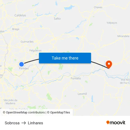 Sobrosa to Linhares map