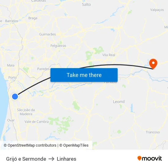 Grijó e Sermonde to Linhares map