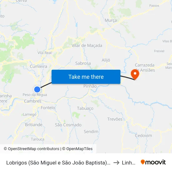 Lobrigos (São Miguel e São João Baptista) e Sanhoane to Linhares map