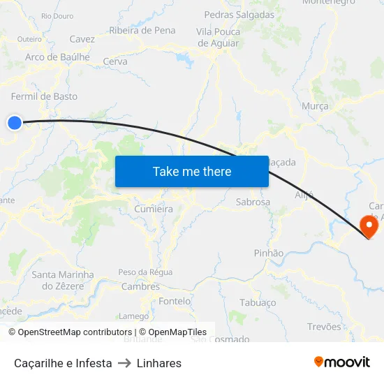 Caçarilhe e Infesta to Linhares map