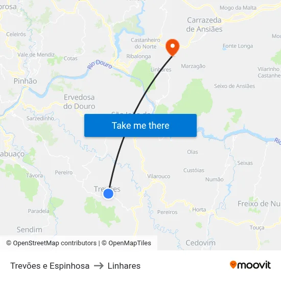 Trevões e Espinhosa to Linhares map