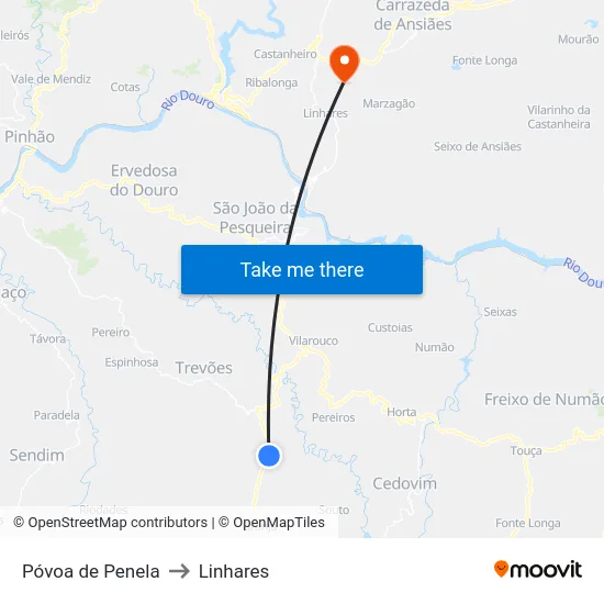 Póvoa de Penela to Linhares map