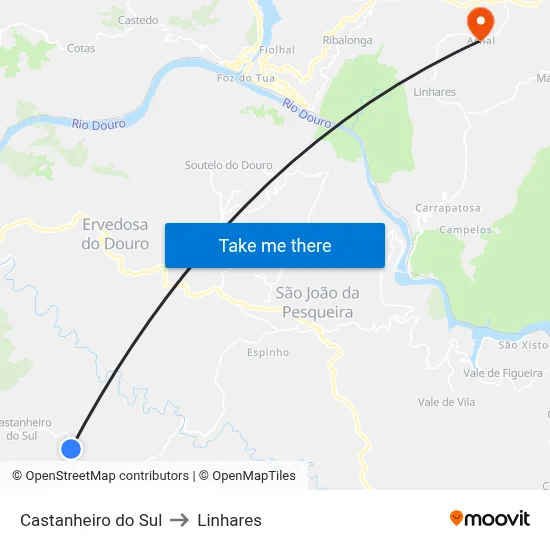 Castanheiro do Sul to Linhares map