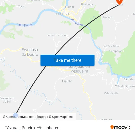 Távora e Pereiro to Linhares map