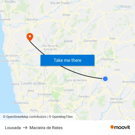 Lousada to Macieira de Rates map