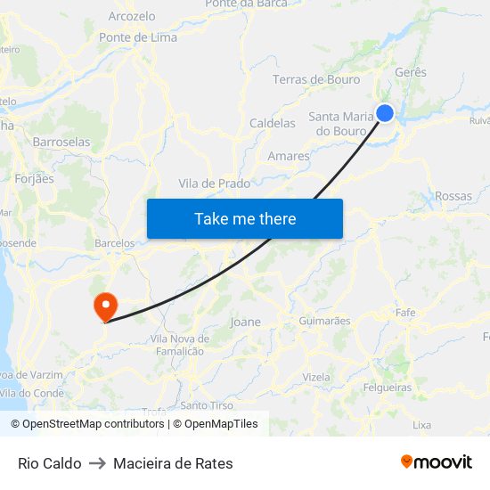 Rio Caldo to Macieira de Rates map