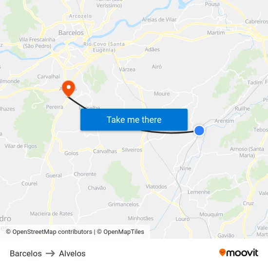 Barcelos to Alvelos map