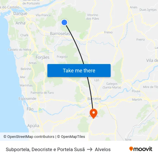 Subportela, Deocriste e Portela Susã to Alvelos map