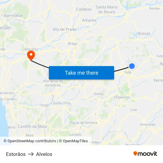 Estorãos to Alvelos map