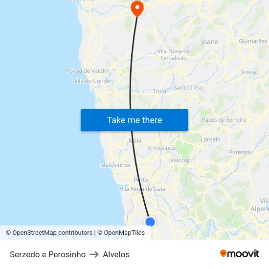 Serzedo e Perosinho to Alvelos map