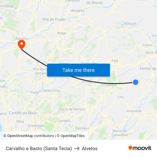 Carvalho e Basto (Santa Tecla) to Alvelos map