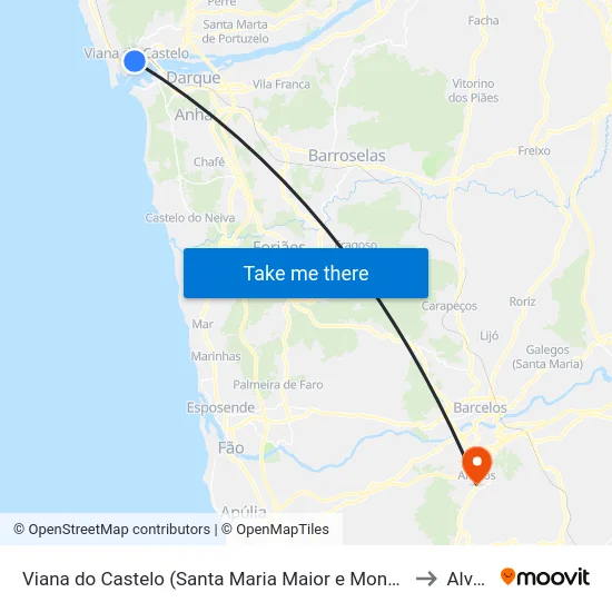Viana do Castelo (Santa Maria Maior e Monserrate) e Meadela to Alvelos map