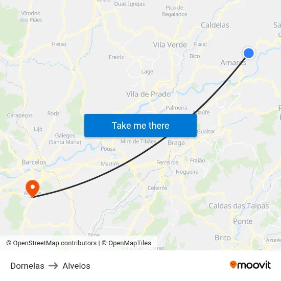 Dornelas to Alvelos map