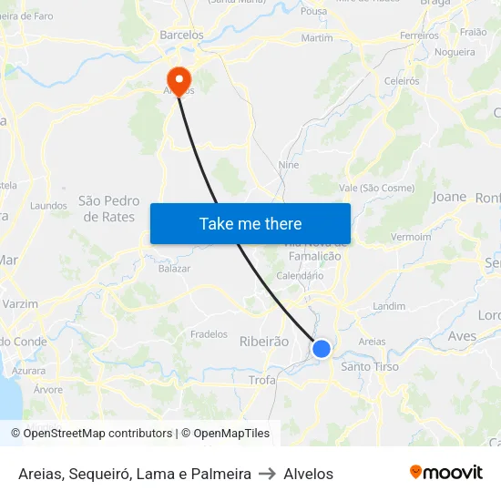 Areias, Sequeiró, Lama e Palmeira to Alvelos map