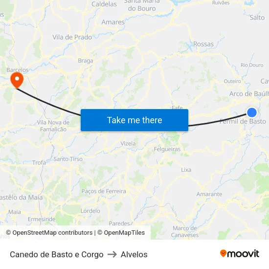 Canedo de Basto e Corgo to Alvelos map