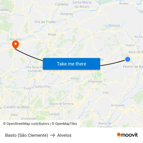 Basto (São Clemente) to Alvelos map