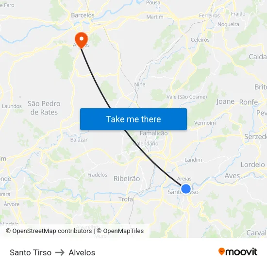 Santo Tirso to Alvelos map