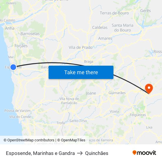 Esposende, Marinhas e Gandra to Quinchães map