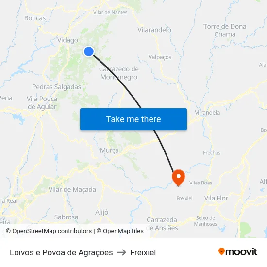 Loivos e Póvoa de Agrações to Freixiel map