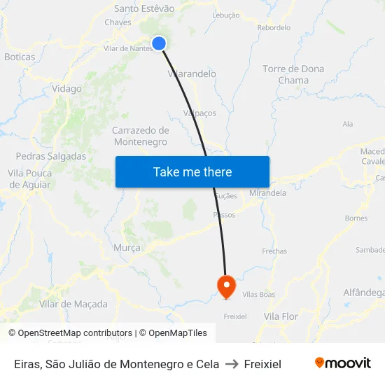 Eiras, São Julião de Montenegro e Cela to Freixiel map