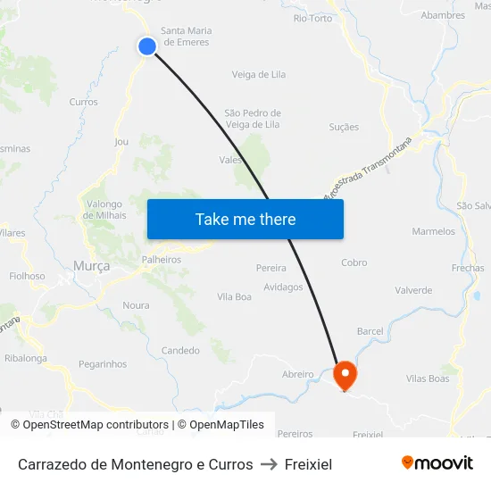 Carrazedo de Montenegro e Curros to Freixiel map