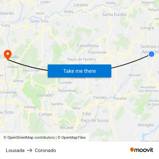 Lousada to Coronado map