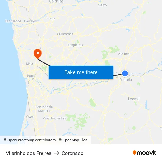 Vilarinho dos Freires to Coronado map