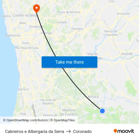 Cabreiros e Albergaria da Serra to Coronado map