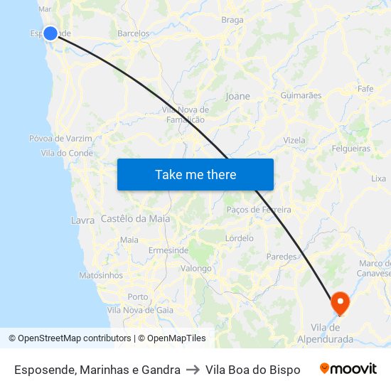 Esposende, Marinhas e Gandra to Vila Boa do Bispo map