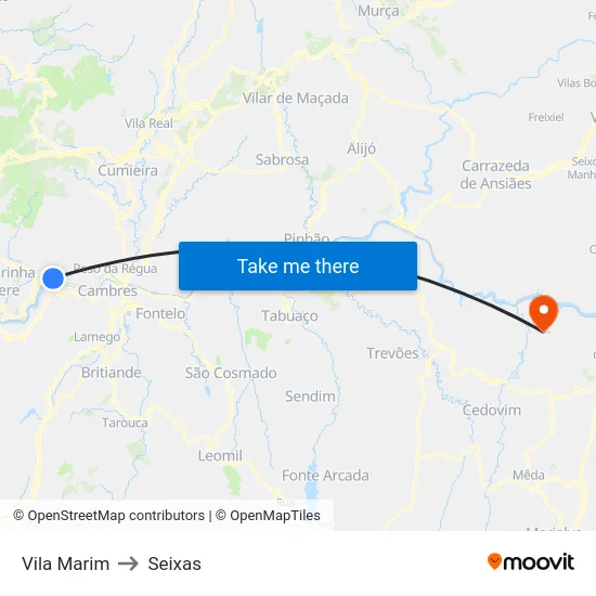 Vila Marim to Seixas map