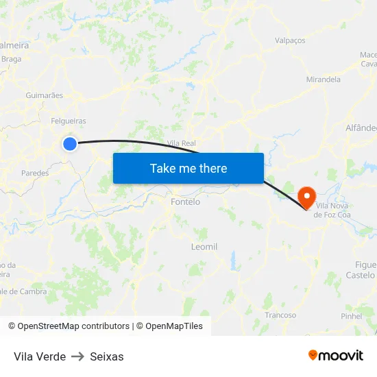 Vila Verde to Seixas map