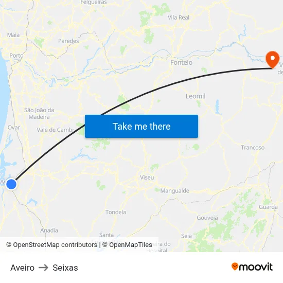 Aveiro to Seixas map