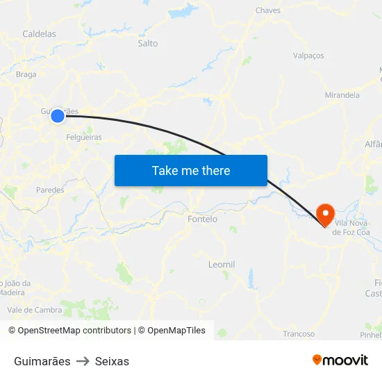 Guimarães to Seixas map
