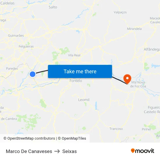 Marco De Canaveses to Seixas map