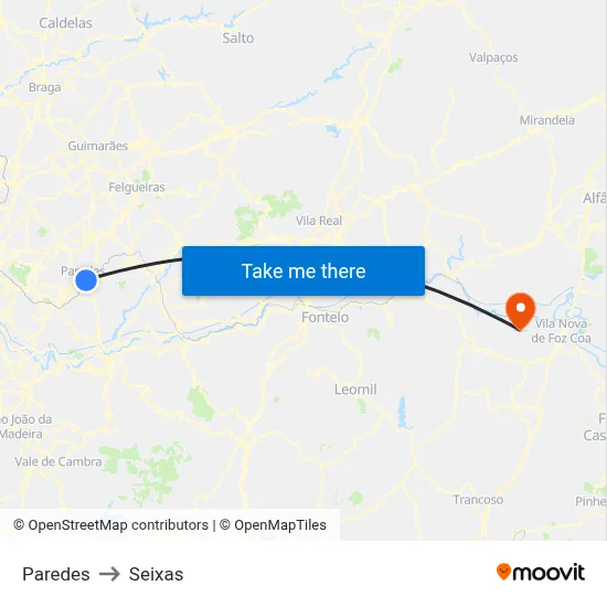 Paredes to Seixas map