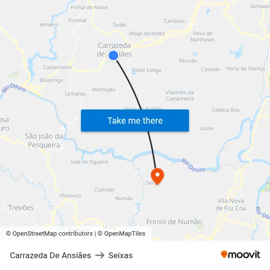 Carrazeda De Ansiães to Seixas map