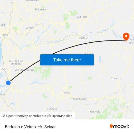 Beduído e Veiros to Seixas map