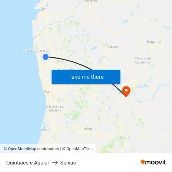 Quintiães e Aguiar to Seixas map