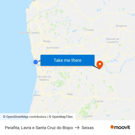 Perafita, Lavra e Santa Cruz do Bispo to Seixas map