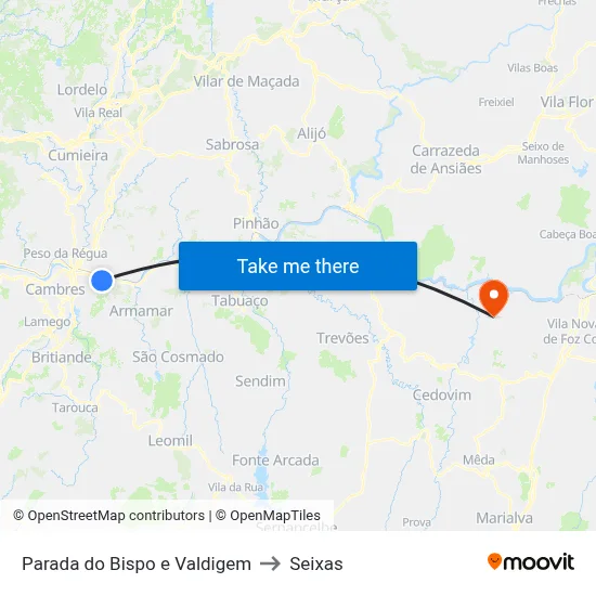Parada do Bispo e Valdigem to Seixas map